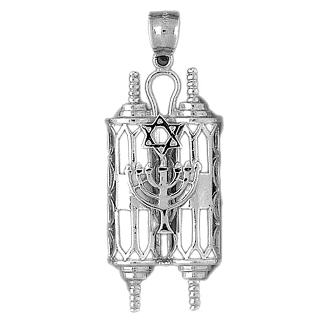 10K, 14K or 18K Gold Torah Scroll with Star & Menorah Pendant