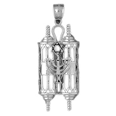 10K, 14K or 18K Gold Torah Scroll with Star & Menorah Pendant