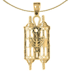 10K, 14K or 18K Gold Torah Scroll with Star & Menorah Pendant