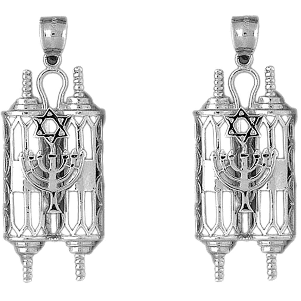 14K or 18K Gold 49mm Torah Scroll with Star & Menorah Earrings