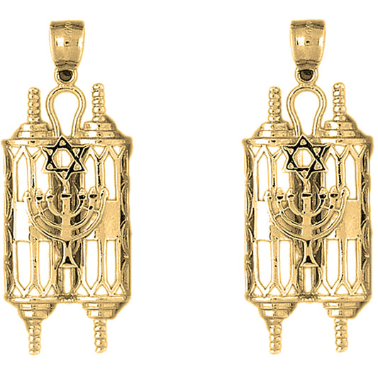 Yellow Gold-plated Silver 49mm Torah Scroll with Star & Menorah Earrings