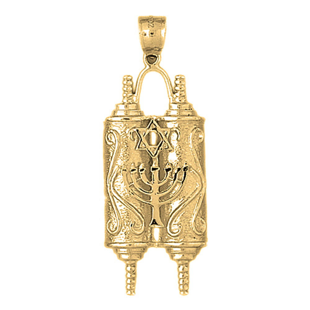 10K, 14K or 18K Gold Torah Scroll with Star & Menorah Pendant