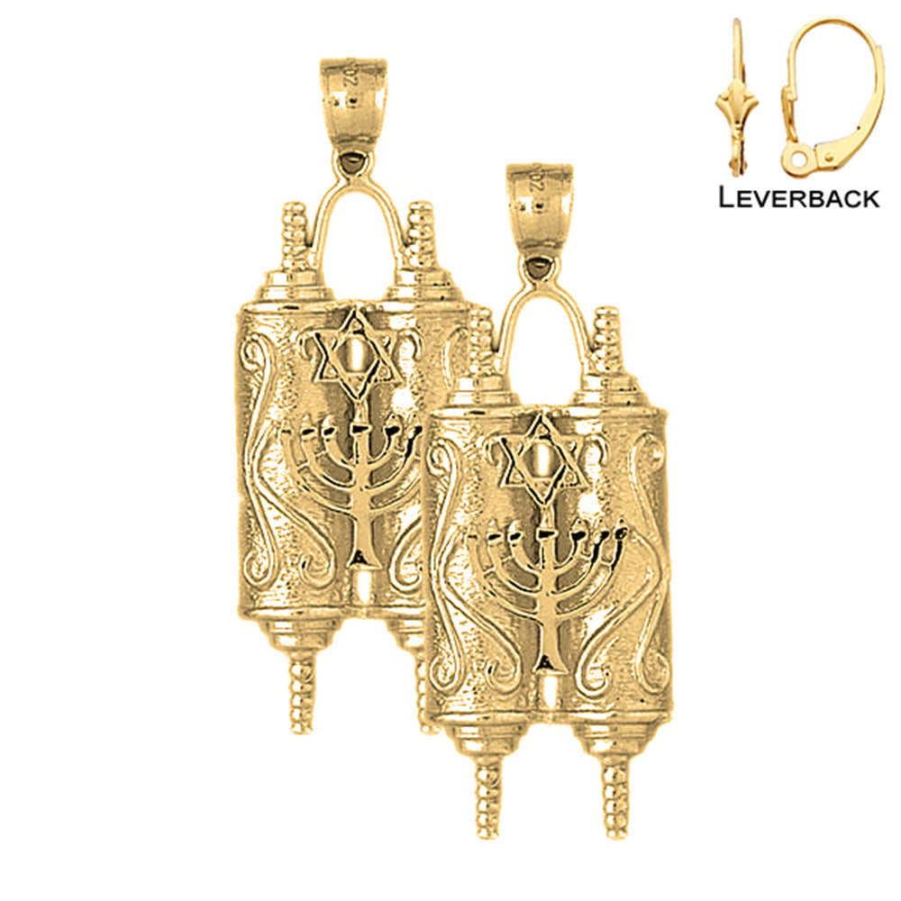 14K or 18K Gold Torah Scroll with Star & Menorah Earrings