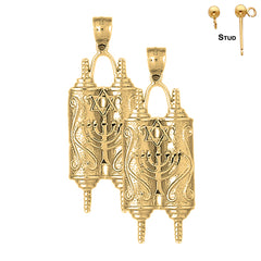 Sterling Silver 52mm Torah Scroll with Star & Menorah Earrings (White or Yellow Gold Plated)