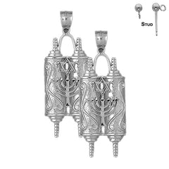 14K or 18K Gold Torah Scroll with Star & Menorah Earrings