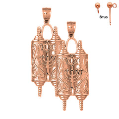 14K or 18K Gold Torah Scroll with Star & Menorah Earrings