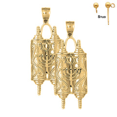 14K or 18K Gold Torah Scroll with Star & Menorah Earrings