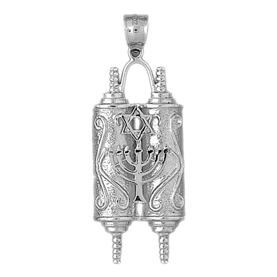 10K, 14K or 18K Gold Torah Scroll with Star & Menorah Pendant