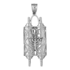 10K, 14K or 18K Gold Torah Scroll with Star & Menorah Pendant