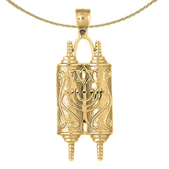 10K, 14K or 18K Gold Torah Scroll with Star & Menorah Pendant