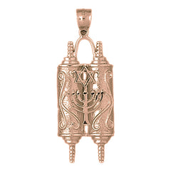 10K, 14K or 18K Gold Torah Scroll with Star & Menorah Pendant