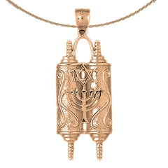 10K, 14K or 18K Gold Torah Scroll with Star & Menorah Pendant