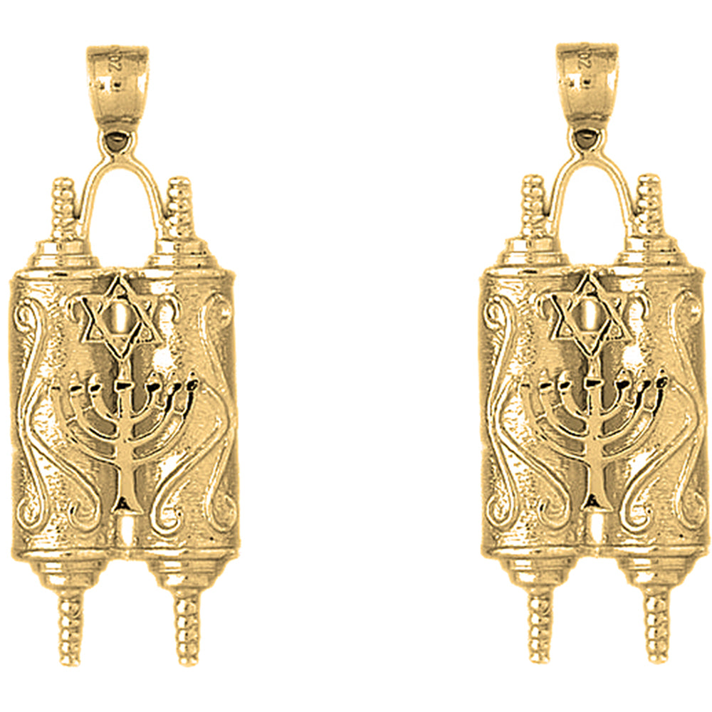 14K or 18K Gold 52mm Torah Scroll with Star & Menorah Earrings