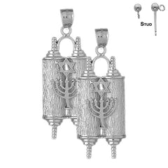 14K or 18K Gold Torah Scroll with Star & Menorah Earrings