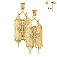 Sterling Silver 51mm Torah Scroll with Star & Menorah Earrings (White or Yellow Gold Plated)