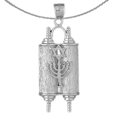 10K, 14K or 18K Gold Torah Scroll with Star & Menorah Pendant