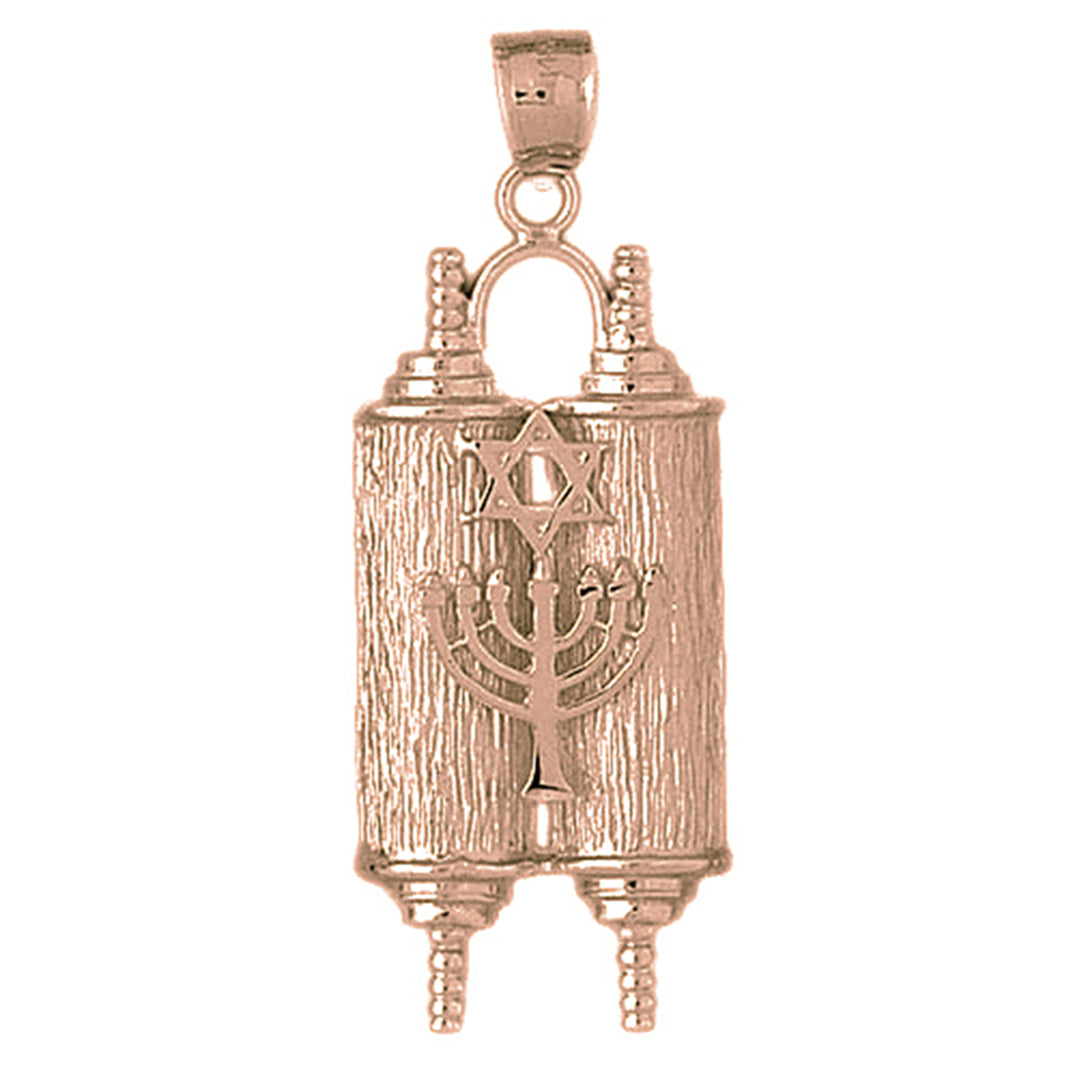 10K, 14K or 18K Gold Torah Scroll with Star & Menorah Pendant