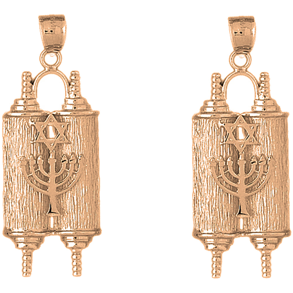 14K or 18K Gold 51mm Torah Scroll with Star & Menorah Earrings