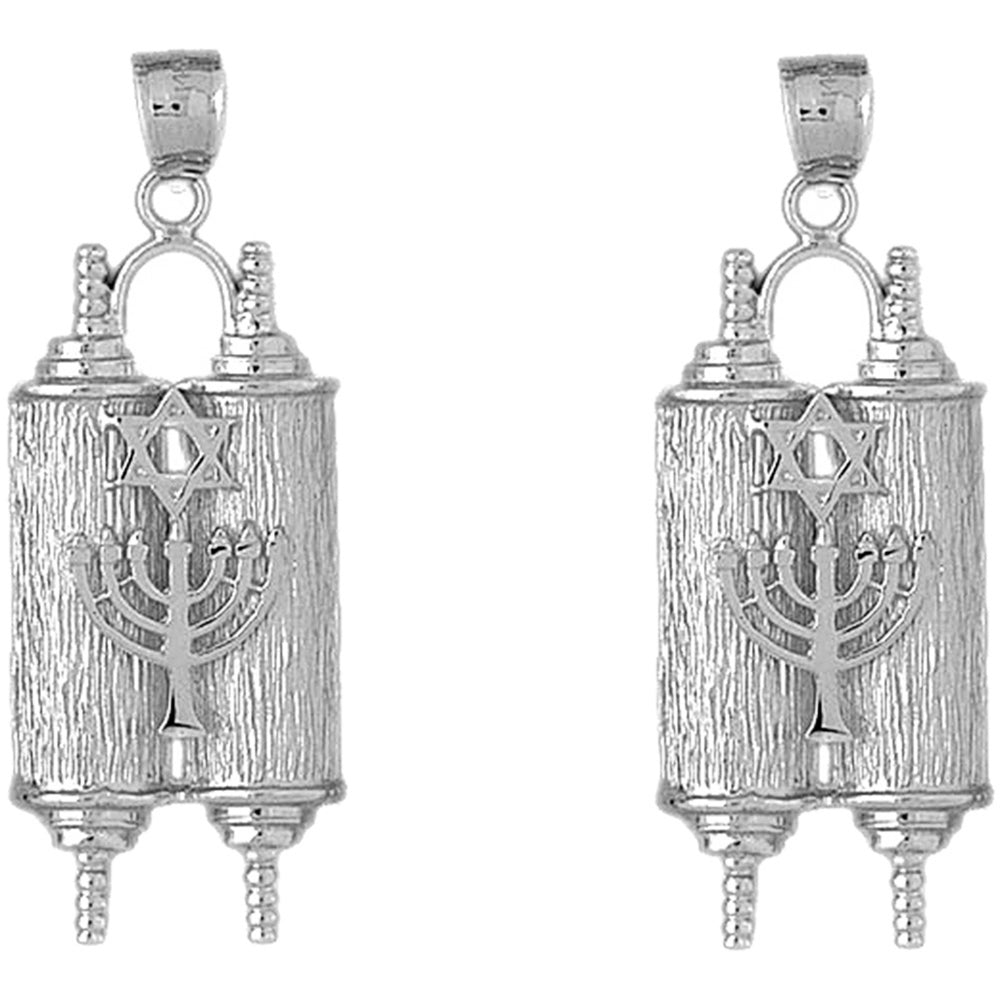 14K or 18K Gold 51mm Torah Scroll with Star & Menorah Earrings