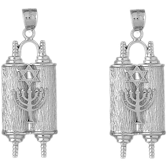 Sterling Silver 51mm Torah Scroll with Star & Menorah Earrings