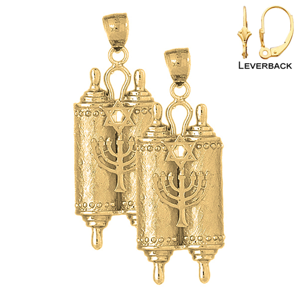 14K or 18K Gold Torah Scroll with Star & Menorah Earrings