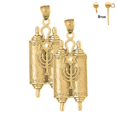 Sterling Silver 51mm Torah Scroll with Star & Menorah Earrings (White or Yellow Gold Plated)