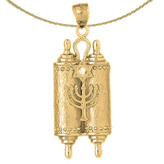 10K, 14K or 18K Gold Torah Scroll with Star & Menorah Pendant