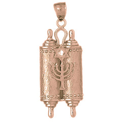 10K, 14K or 18K Gold Torah Scroll with Star & Menorah Pendant