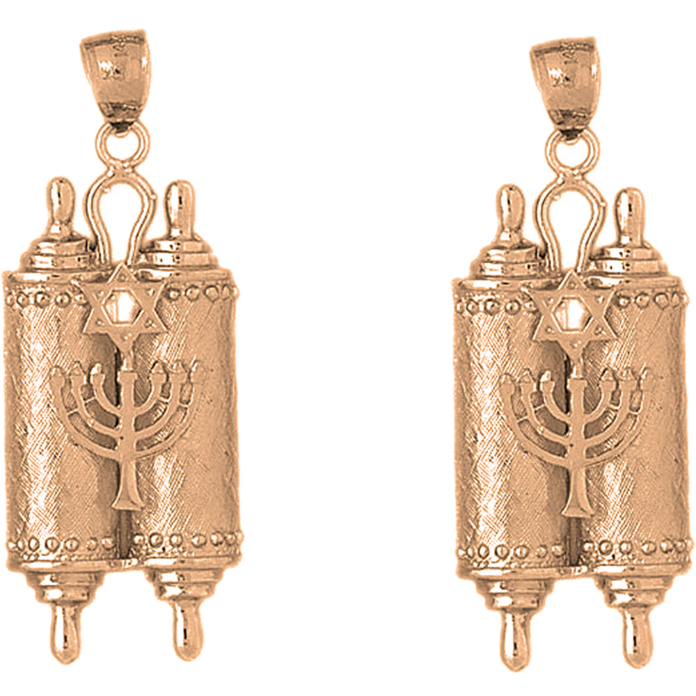 14K or 18K Gold 51mm Torah Scroll with Star & Menorah Earrings