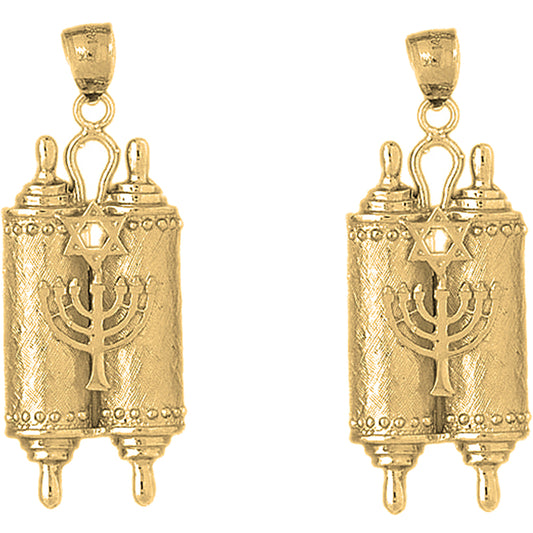 Yellow Gold-plated Silver 51mm Torah Scroll with Star & Menorah Earrings