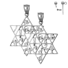 Sterling Silver 45mm Star of David Earrings (White or Yellow Gold Plated)