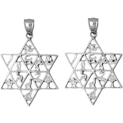 Sterling Silver 45mm Star of David Earrings