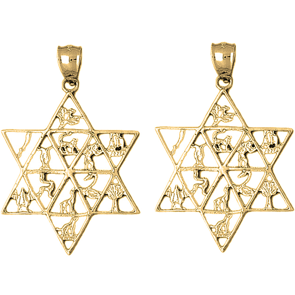Yellow Gold-plated Silver 45mm Star of David Earrings