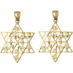 Yellow Gold-plated Silver 45mm Star of David Earrings