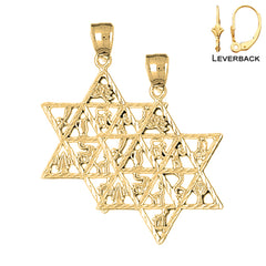 Sterling Silver 43mm Star of David Earrings (White or Yellow Gold Plated)