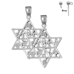 Sterling Silver 43mm Star of David Earrings (White or Yellow Gold Plated)