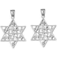 Sterling Silver 43mm Star of David Earrings