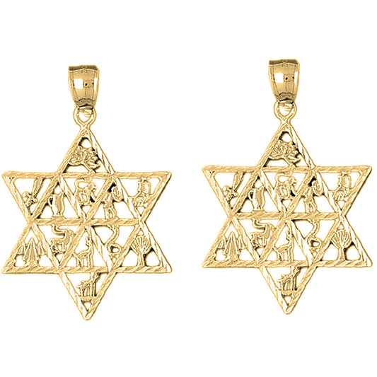 Yellow Gold-plated Silver 43mm Star of David Earrings
