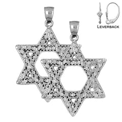 Sterling Silver 50mm Star of David Earrings (White or Yellow Gold Plated)