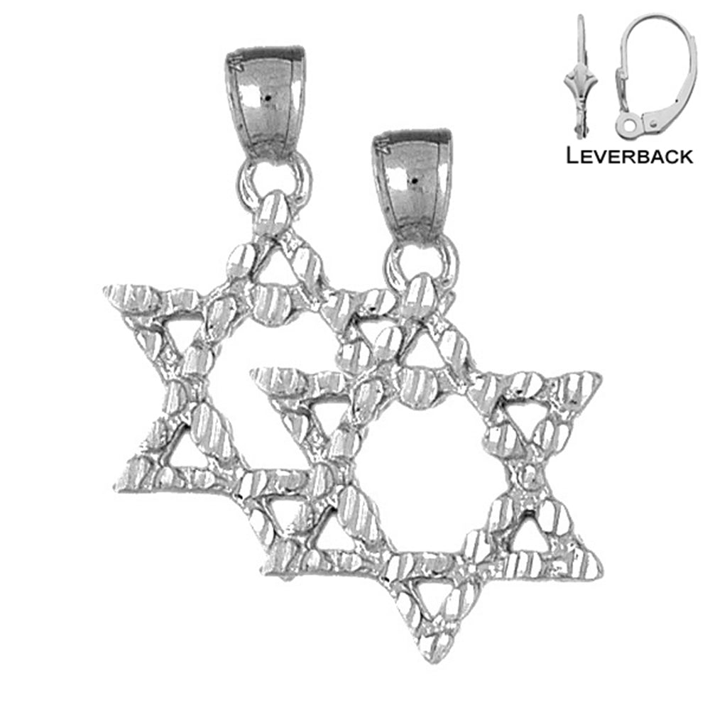 Sterling Silver 34mm Star of David Earrings (White or Yellow Gold Plated)