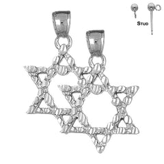 Sterling Silver 34mm Star of David Earrings (White or Yellow Gold Plated)