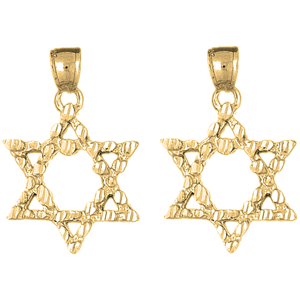 Yellow Gold-plated Silver 34mm Star of David Earrings
