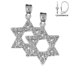 Sterling Silver 29mm Star of David Earrings (White or Yellow Gold Plated)