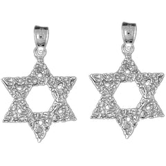 Sterling Silver 29mm Star of David Earrings