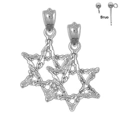 Pendientes de plata de ley con estrella de David de 25 mm (chapados en oro blanco o amarillo)