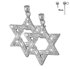 Sterling Silver 36mm Star of David Earrings (White or Yellow Gold Plated)