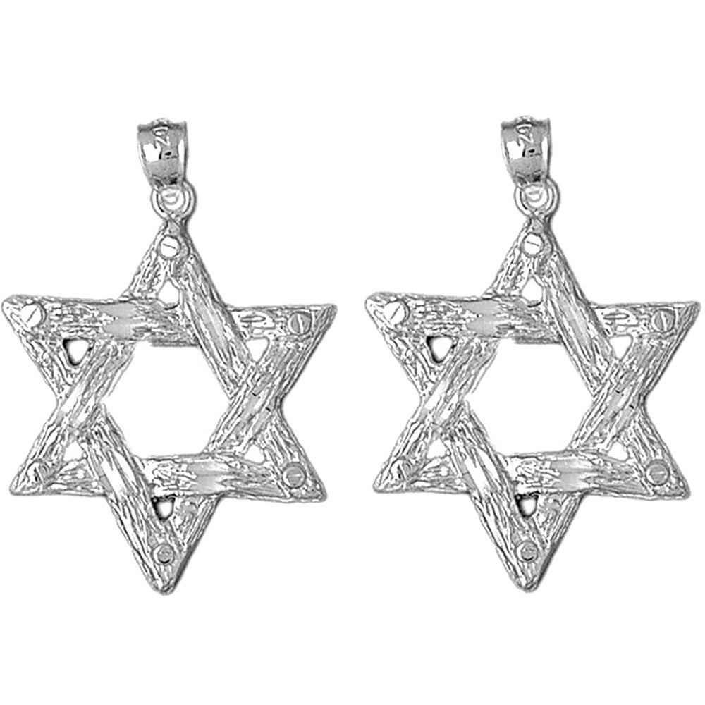 Sterling Silver 36mm Star of David Earrings