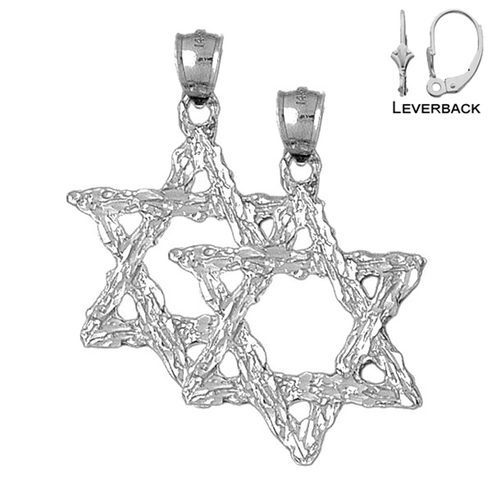 Sterling Silver 41mm Star of David Earrings (White or Yellow Gold Plated)