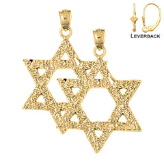 Sterling Silver 37mm Star of David Earrings (White or Yellow Gold Plated)