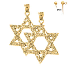 Sterling Silver 37mm Star of David Earrings (White or Yellow Gold Plated)